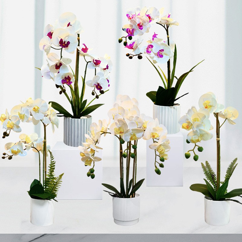 Vero touch all\'ingrosso White White Artificial Butterfly Orchid Flower in White Pot